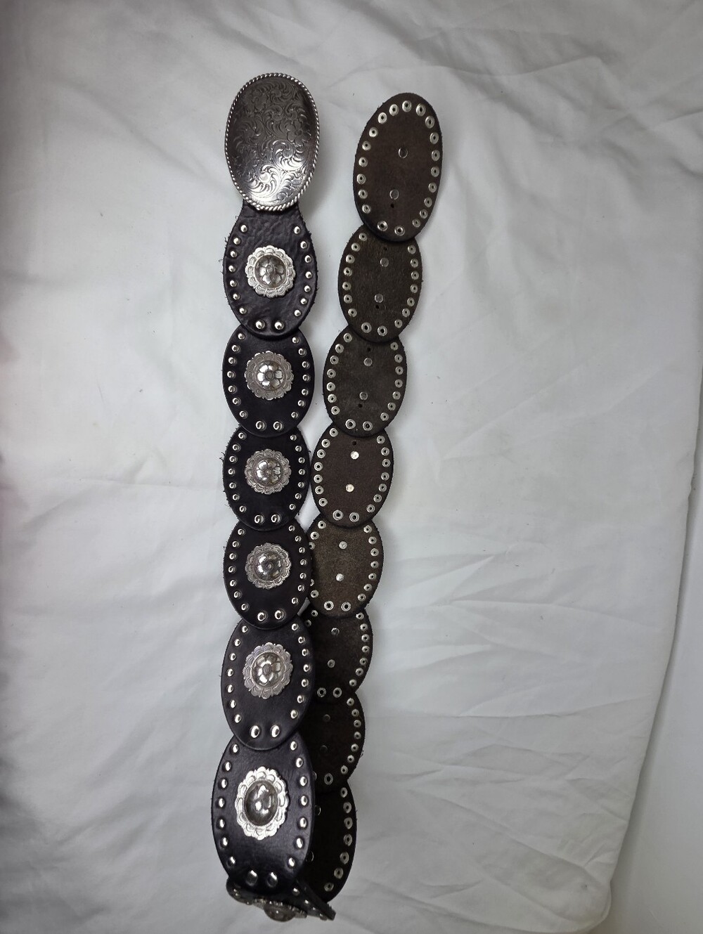 Fossil Size L Women's Belt Black Genuine Leather Silver-tone Buckle & Studs - Picture 6 of 11